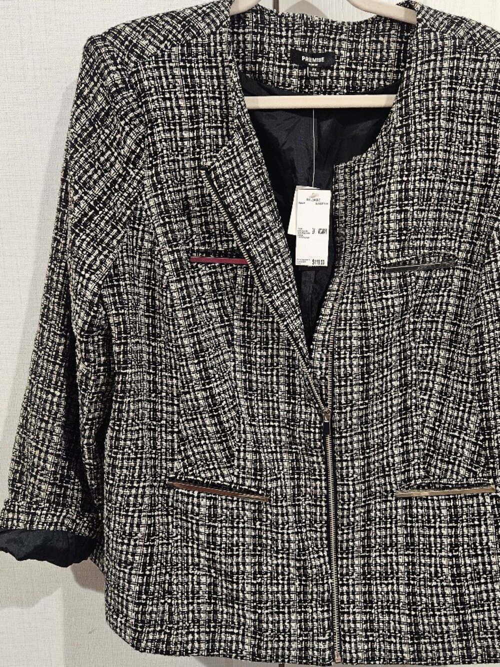 NWT Premise tweed black & white business suit ladies jacket blazer xxl 2x